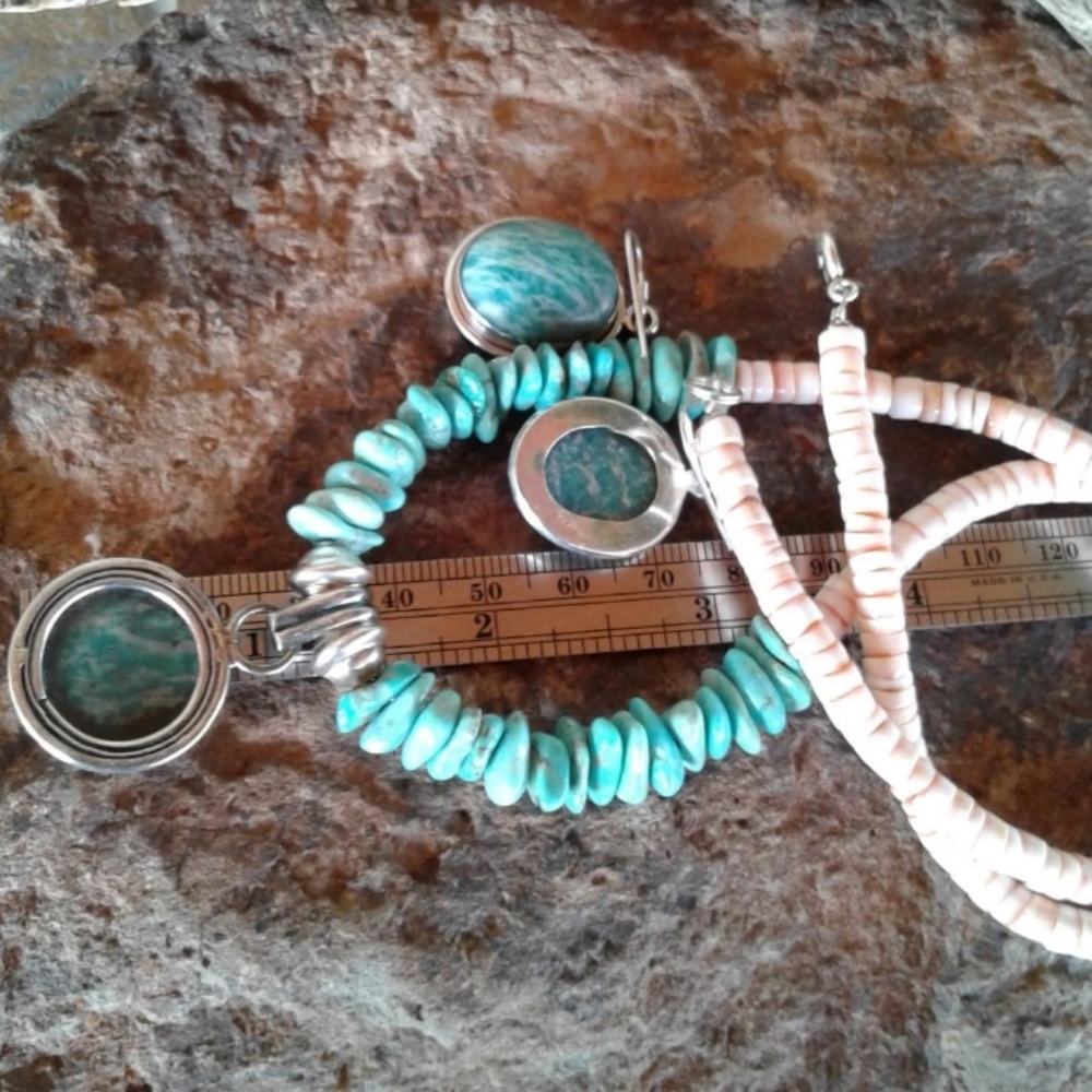 Sterling Silver Turquoise Amazonite Necklace Set - image 6